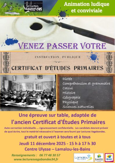 Jeudi 11 Décembre – Épreuve sur table d&rsquo;un certificat d&rsquo;Études Primaires