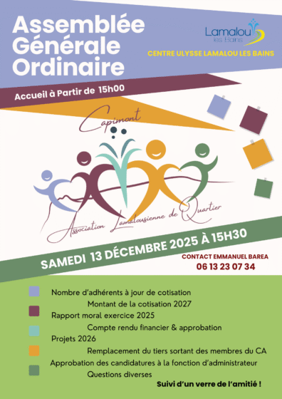 Assemblée Générale Association Quartier de Capimont – Samedi 13 Décembre 15h30