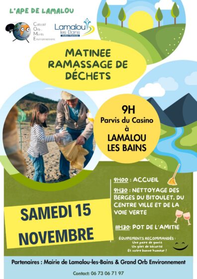 Samedi 15 Novembre 9h – Matinée Ramassage de déchets