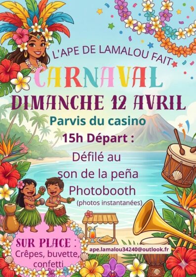 Dimanche 12 Avril : Carnaval à partir de 15h – Parc du Casino