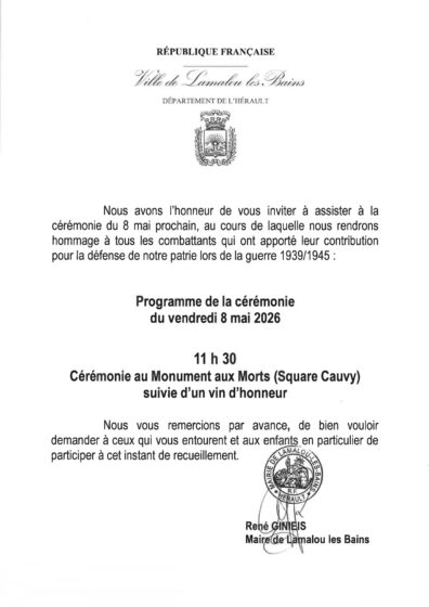 Vendredi 08 Mai à 11h30 – Cérémonie au Monument aux Morts