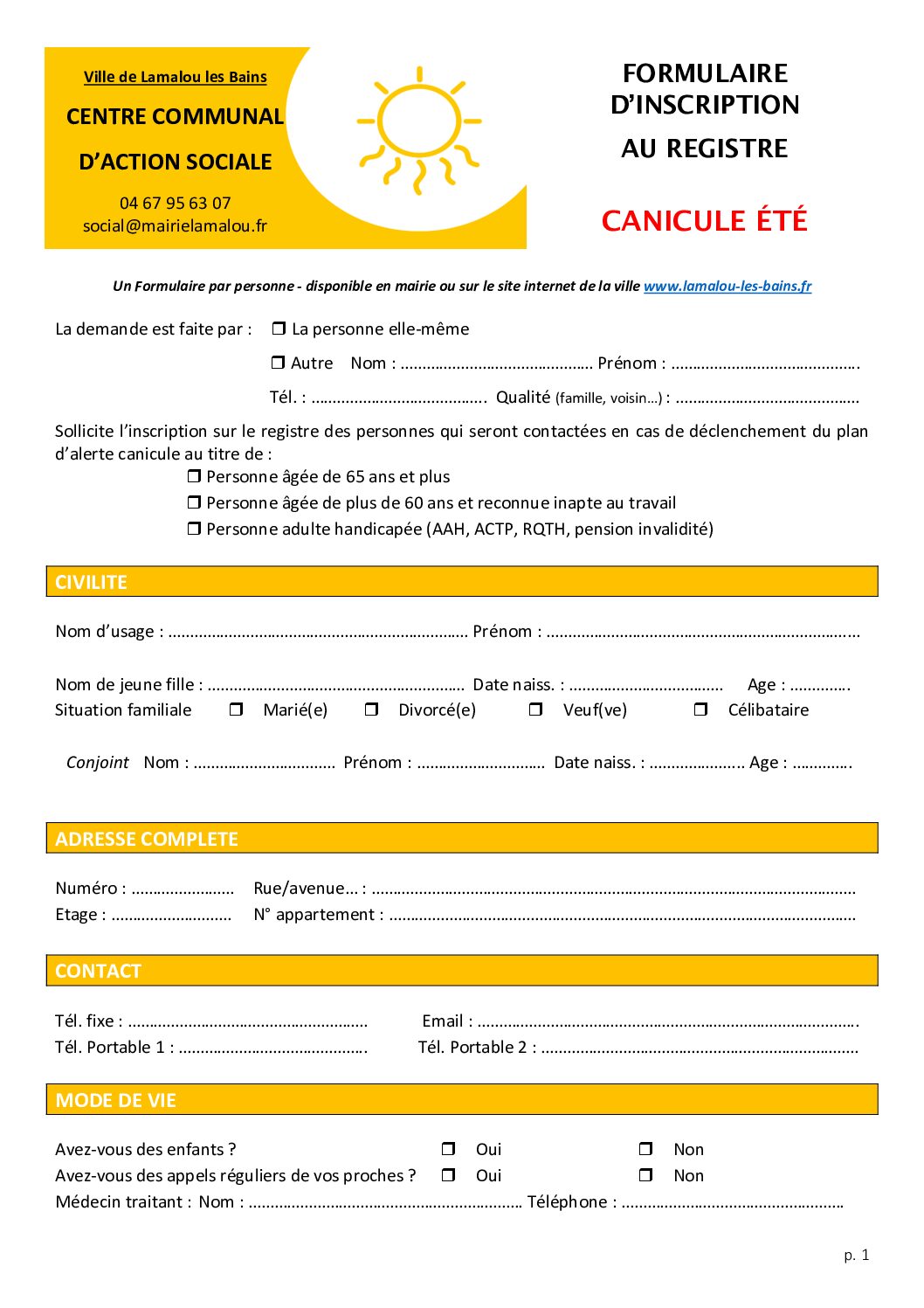 Registre Canicule 2026 : Formulaire d&rsquo;inscription
