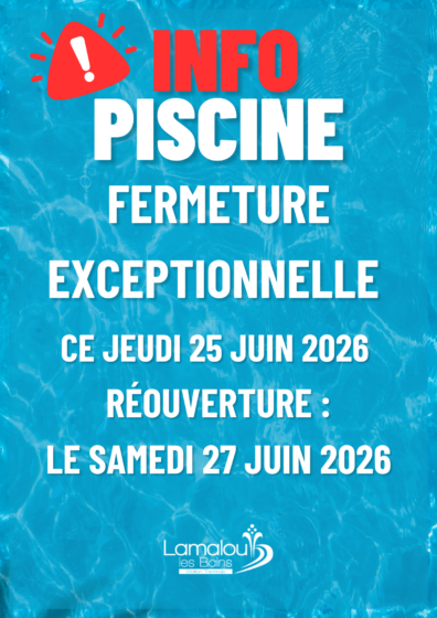 Piscine fermée le 25 Juin 2026