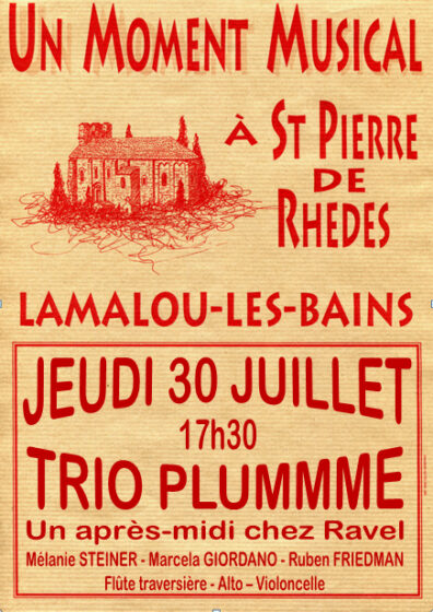 Moments Musicaux – Jeudi 30 Juillet 17h30 – Église St Pierre de Rhèdes