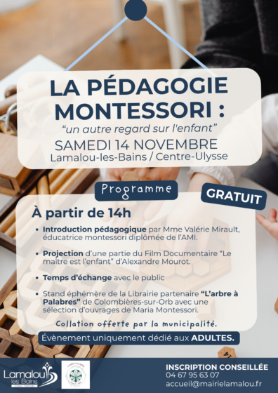 La Pédagogie Montessori « un autre regard sur l&rsquo;enfant » – Samedi 14 Novembre